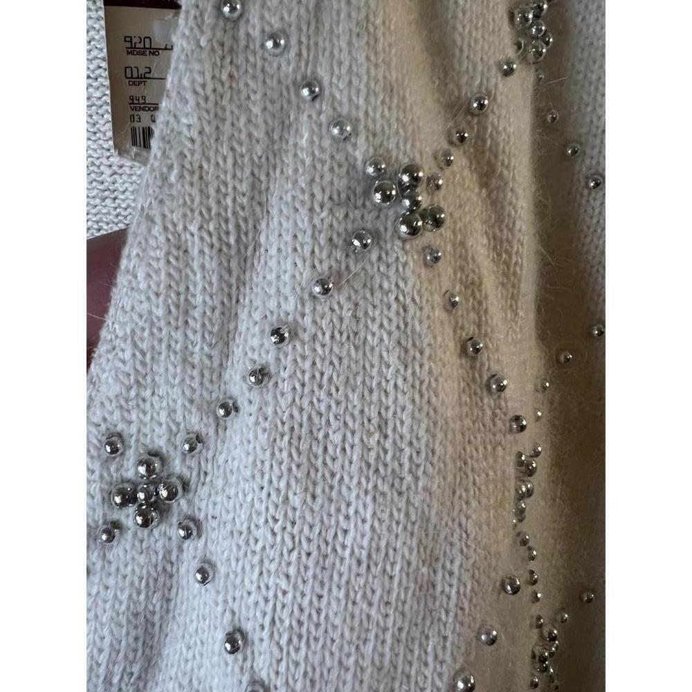 Vintage Karen Scott Off-White Sweater Vest Beaded Embroidered Silk Blend Large - Picture 7 of 11